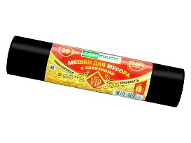 Мешки для мусора 120 л, с завязками, черные, в рулоне 10 шт., ПНД, 15 мкм, 800х750 мм, VIP, Z12010black в Стерлитамаке