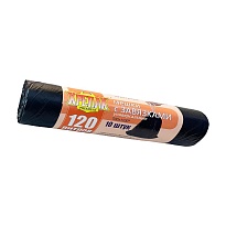 Мешки для мусора 120 л, с завязками, черные, в рулоне 10 шт., ПНД, 16 мкм, 1100х700 мм, Крепак, 4607075710320 в Стерлитамаке