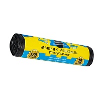 Мешки для мусора 120 л, с ушками, черные, в рулоне 10 шт., ПНД, 13 мкм, 1050х680 мм, Крепакоф, 4607075710436 в Стерлитамаке