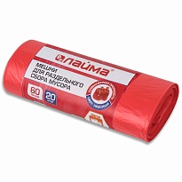 Мешки для мусора 60 л, красный, в рулоне 20 шт., ПНД, 10 мкм, 680х580 мм, LAIMA, 606702 в Стерлитамаке