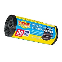 Мешки для мусора 30 л, черные, в рулоне 30 шт., ПНД, 9 мкм, 600х500 мм, Крепак, 4607075710108 в Стерлитамаке