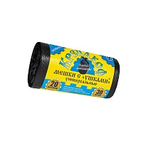 Мешки для мусора 20 л, с ушками, черные, в рулоне 30 шт., ПНД, 10 мкм, 550х440 мм, Крепакоф, 4607075710405 в Стерлитамаке