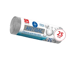 Мешки для мусора 35 л, серые, в рулоне 25 шт., ПНД, 9 мкм, 560х530 мм, GRIFON ANTIBAC, 101-128 в Стерлитамаке