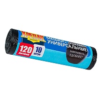 Мешки для мусора 120 л, с ушками, черные, в рулоне 10 шт., ПНД, 15 мкм, 1100х700 мм, Крепак, 4607075710474 в Стерлитамаке