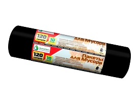 Мешки для мусора 120 л, черные, в рулоне 10 шт., ПНД, 12 мкм, 1100х700 мм, MIRPACK Classik, 1201011 в Стерлитамаке