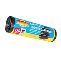 Мешки для мусора 120 л, черные, в рулоне 10 шт., ПНД, 15 мкм, 1100х700 мм, Крепак, 4607075710214 в Стерлитамаке