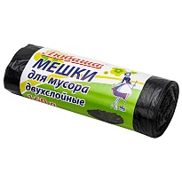 Мешки для мусора 160 л, черные, в рулоне 10 шт., ПВД, 23 мкм, 1200х900 мм, Любаша, 607681 в Стерлитамаке