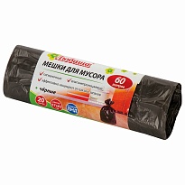 Мешки для мусора 60 л, черные, в рулоне 20 шт., ПНД, 5 мкм, 650х570 мм, Любаша, 605331 в Стерлитамаке