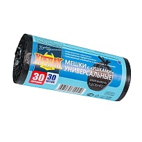 Мешки для мусора 30 л, с ушками, черные, в рулоне 30 шт., ПНД, 9 мкм, 600х500 мм, Крепак, 4607075710450 в Стерлитамаке