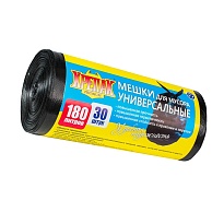 Мешки для мусора 180 л, черные, в рулоне 30 шт., ПНД, 20 мкм, 1150х800 мм, Крепак, 4607075710139 в Стерлитамаке