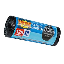 Мешки для мусора 120 л, с ушками, черные, в рулоне 20 шт., ПНД, 15 мкм, 1100х700 мм, Крепак, 4607075710368 в Стерлитамаке