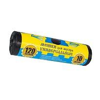 Мешки для мусора 120 л, с ушками, черные, в рулоне 10 шт., ПНД, 13 мкм, 1050х680 мм, Крепакоф, 4607075710252 в Стерлитамаке