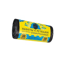 Мешки для мусора 30 л, с ручками, черные, в рулоне 30 шт., ПНД, 9 мкм, 620х480 мм, Крепакоф, 4607075710665 в Стерлитамаке