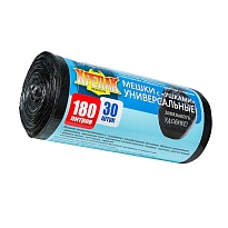 Мешки для мусора 180 л, с ушками, черные, в рулоне 30 шт., ПНД, 20 мкм, 1150х800 мм, Крепак, 4607075710399 в Стерлитамаке