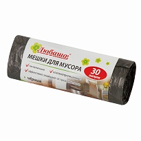 Мешки для мусора 30 л, черные, в рулоне 20 шт., ПНД, 5 мкм, 550х470 мм, Любаша эконом, 605329 в Стерлитамаке