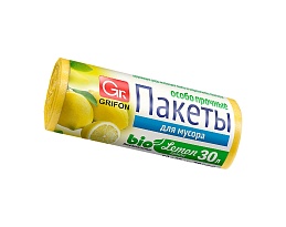 Мешки для мусора 30 л, ароматизированные, Лимон, желтые, в рулоне 20 шт., ПНД, 9 мкм, 560х530 мм, GRIFON Aroma, 101-020 Li в Стерлитамаке