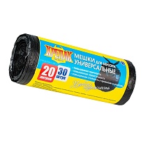 Мешки для мусора 20 л, черные, в рулоне 30 шт., ПНД, 10 мкм, 550х440 мм, Крепак, 4607075710092 в Стерлитамаке