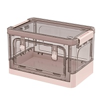 Ящик пластиковый складной прозрачный коричневый, дно розовое, 360х235х230 мм, с колесиками в Стерлитамаке